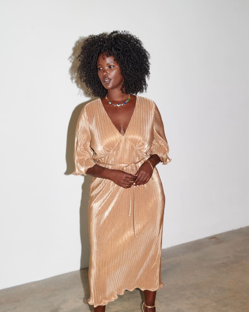 Golden plisse dress hot sale